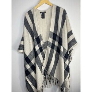 Banana Republic Cashmere Wool Blend Wrap Plaid Western Fringe One Size